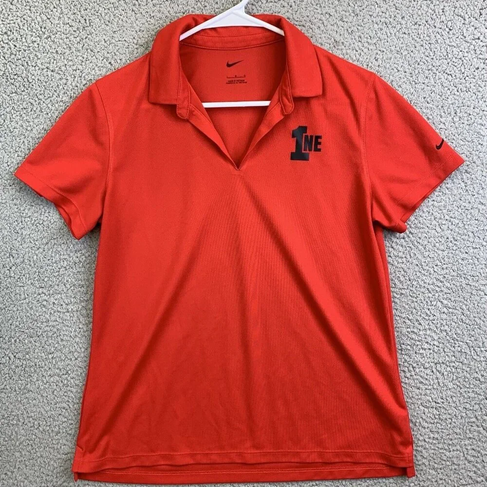 Nike 1NE Logo‎ Mens Polo Polyster Shirt Red Sz Large Short Sleeve